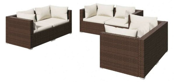 Polyrattan Kerti Ülőgarnitúra - 6 részes - Barna