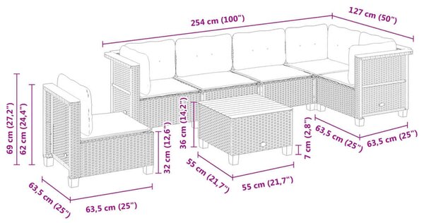 VidaXL 7 részes Kerti Ülőgarnitúra - Fekete Polyrattan