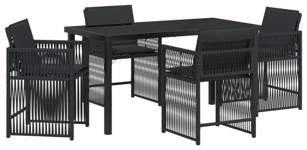 5 darabos Kerti Étkező garnitúra párnákkal, fekete poli rattan