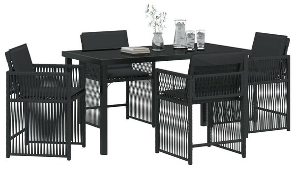 5 darabos Kerti Étkező garnitúra párnákkal, fekete poli rattan