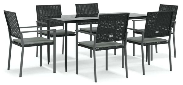 VidaXL 7-részes polyrattan és acél kerti étkezőgarnitúra párnával
