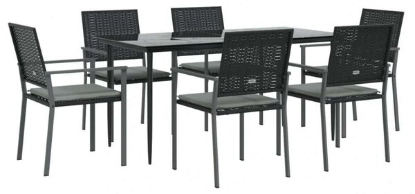 VidaXL 7-részes polyrattan és acél kerti étkezőgarnitúra párnával
