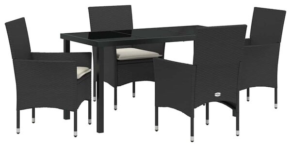 VidaXL Kert étkező szett párnával 5 pcs Fekete Poli rattan