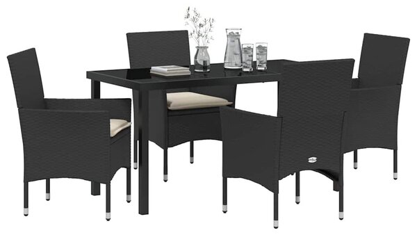 VidaXL Kert étkező szett párnával 5 pcs Fekete Poli rattan