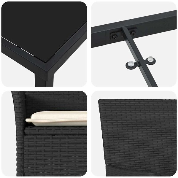 VidaXL Kert étkező szett párnával 5 pcs Fekete Poli rattan