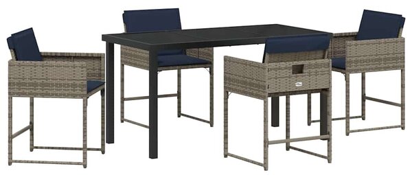 VidaXL Kert étkező szett párnával 5 pcs Szürke Poli rattan