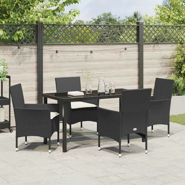 VidaXL Kert étkező szett párnával 5 pcs Fekete Poli rattan