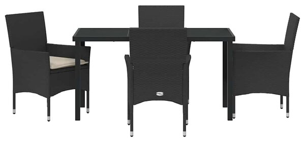 VidaXL Kert étkező szett párnával 5 pcs Fekete Poli rattan