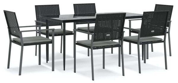 VidaXL 7-részes polyrattan és acél kerti étkezőgarnitúra párnával