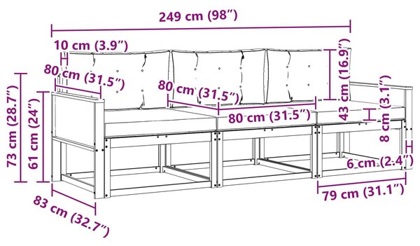 VidaXL Kültéri kanapé szett párnával 3 pcs Természetes és krémszínű