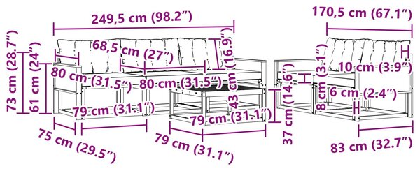 VidaXL Kültéri kanapé szett párnával 6 pcs Természetes és Fekete