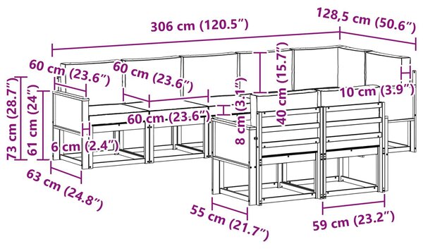 VidaXL Kültéri kanapé szett 8 pcs Természetes és Világosszürke