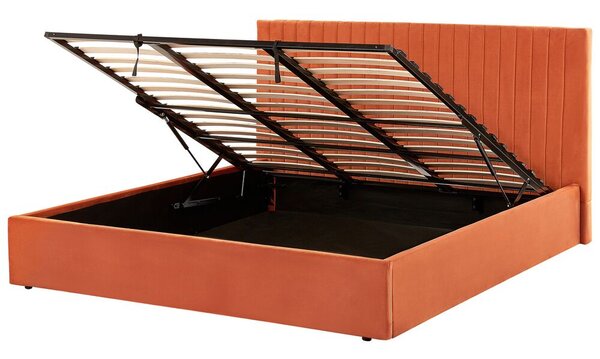 Narancssárga bársony ágyneműtartós franciaágy 180 x 200 cm VION
