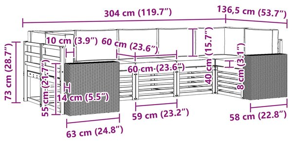 VidaXL Szegmentált kanapé szett párnával 7 pcs Természetes és antracit