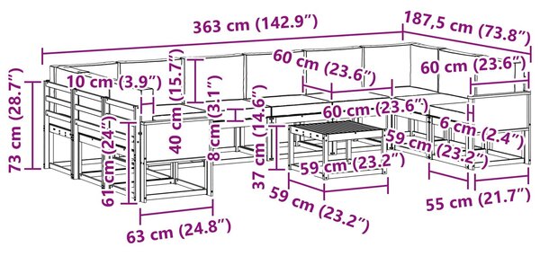 VidaXL Kültéri kanapé szett 11 pcs Természetes és Világosszürke