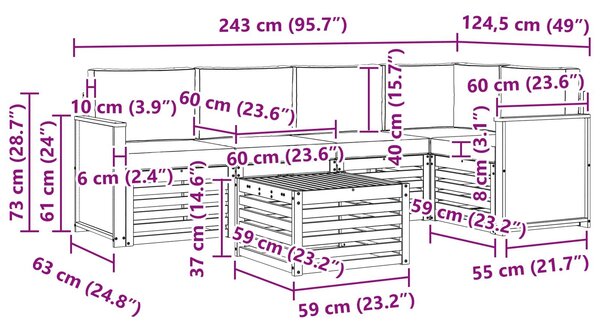 VidaXL Szegmentált kanapé szett 5 pcs Természetes és krémszínű