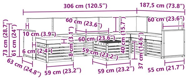 VidaXL Kültéri kanapé szett párnával 7 pcs Természetes és antracit