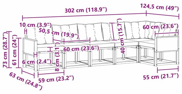 VidaXL Kültéri kanapé szett 6 pcs Természetes és bézs