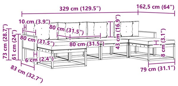 VidaXL Kültéri kanapé szett párnával 6 pcs Természetes és krémszínű