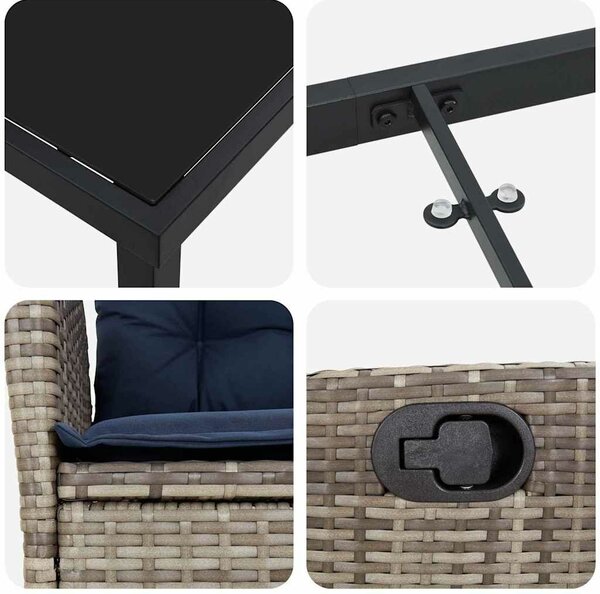 VidaXL Kert étkező szett párnával 5 pcs Szürke és fekete Rattan