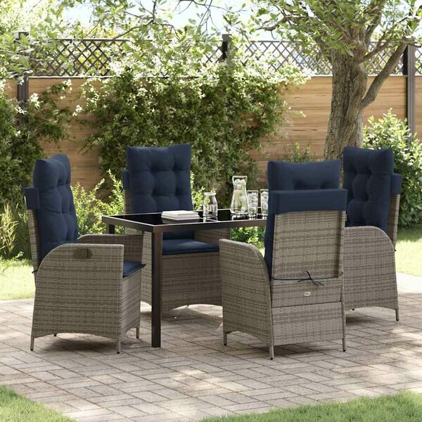 VidaXL Kert étkező szett párnával 5 pcs Szürke és fekete Rattan