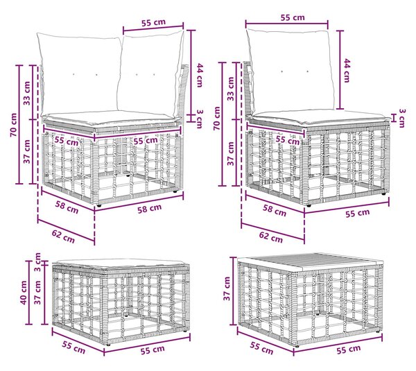 VidaXL Kültéri kanapé szett 6 pcs Természetes és Krémszínű Fehér