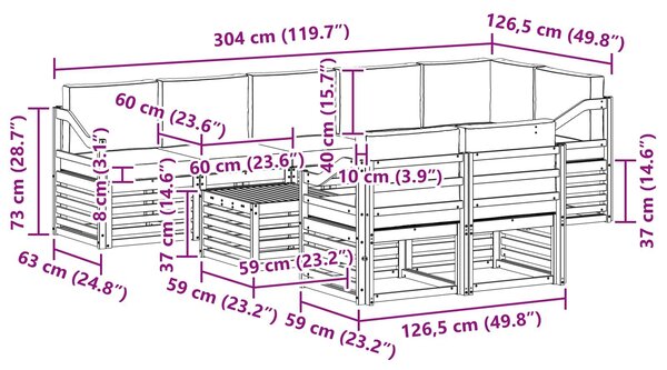VidaXL Kültéri kanapé szett 9 pcs Fehér és Bézs 59 x 59 x 37 cm