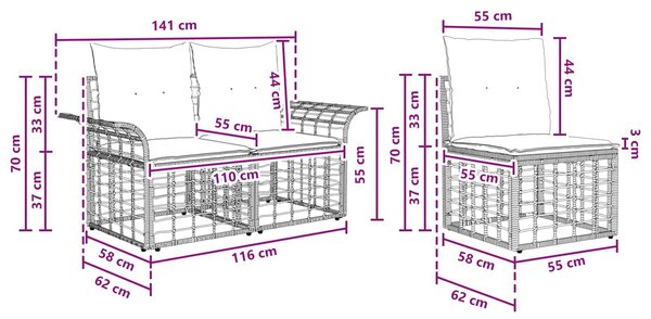 VidaXL Kültéri kanapé szett 12 pcs Természetes és Krémszínű Fehér