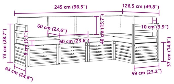 VidaXL Kültéri kanapé szett 5 pcs Fehér és Világosszürke