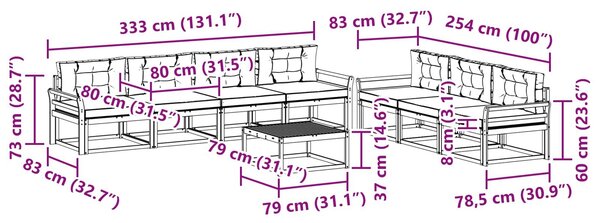 VidaXL Kültéri kanapé szett párnával 7 pcs Fehér és Világosszürke