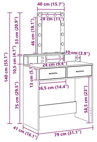 VidaXL Régi fa Szerelt fa 79 x 41 x 140 cm Tükör Piperebútor