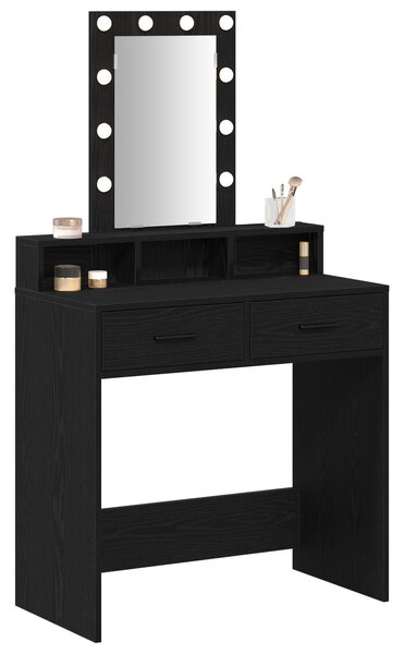 VidaXL Fekete tölgy Mérnöki fa 79 x 41 x 140 cm Tükör Piperasztal