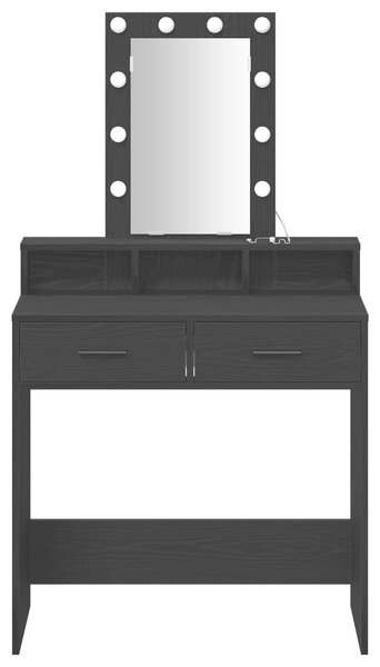 VidaXL Fekete tölgy Mérnöki fa 79 x 41 x 140 cm Tükör Piperasztal