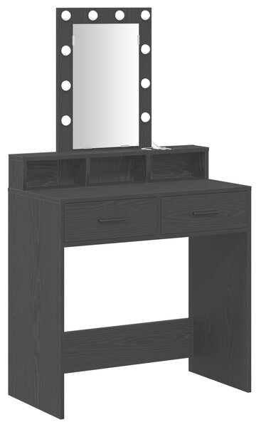 VidaXL Fekete tölgy Mérnöki fa 79 x 41 x 140 cm Tükör Piperasztal