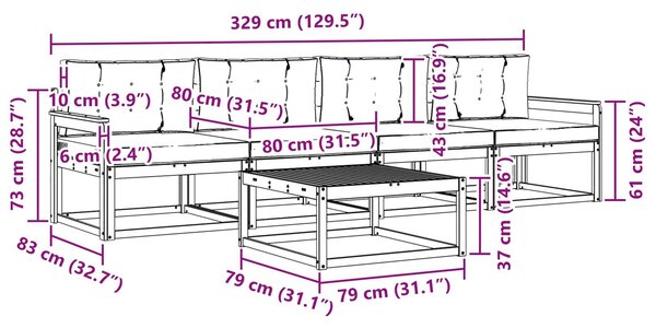 VidaXL Kültéri kanapé szett párnával 5 pcs Természetes és antracit
