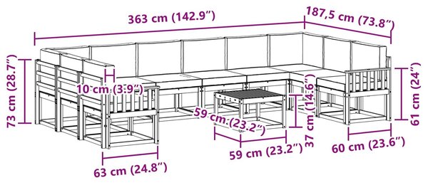 VidaXL Kültéri kanapé szett párnával 11 pcs Fehér és Bézs