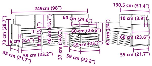 VidaXL Kültéri kanapé szett párnával 7 pcs Természetes és krémszínű