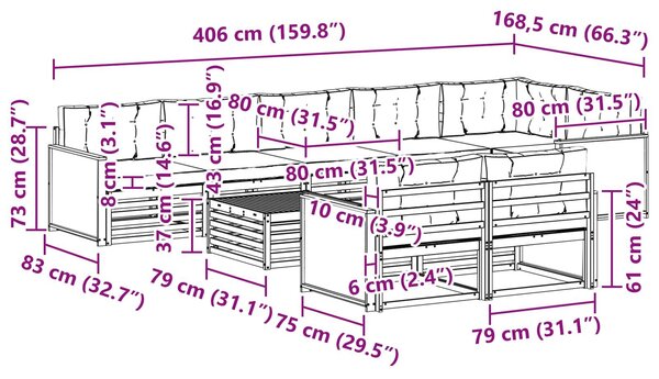 VidaXL Kültéri kanapé szett párnával 9 pcs