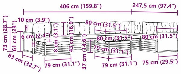 VidaXL Kültéri kanapé szett 9 pcs Természetes és antracit Tömör Akácfa