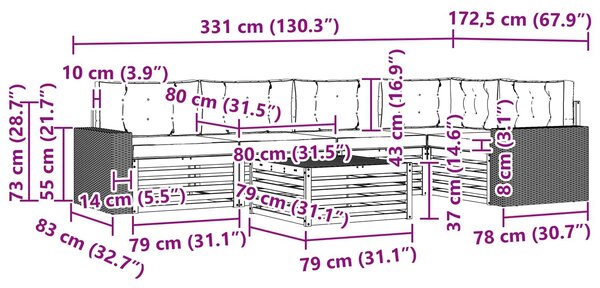 VidaXL Kültéri kanapé szett 6 pcs Természetes és bézs 79 x 79 x 37 cm