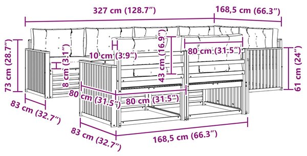 VidaXL Kültéri kanapé szett 7 pcs Természetes és Világosszürke