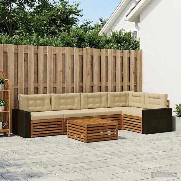 VidaXL Kültéri kanapé szett 6 pcs Természetes és bézs 79 x 79 x 37 cm