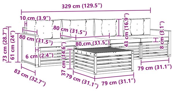 VidaXL Kültéri kanapé szett 5 pcs Természetes és bézs Tömör Akácfa