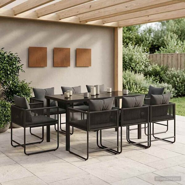 VidaXL Kert étkező szett 9 pcs Fekete és Antracit 160 x 80 x 73 cm