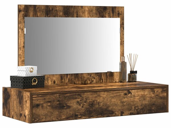 VidaXL Füstölt tölgy Tömör tölgyfa 100 x 40 x 70 cm Tükör Pipereasztal