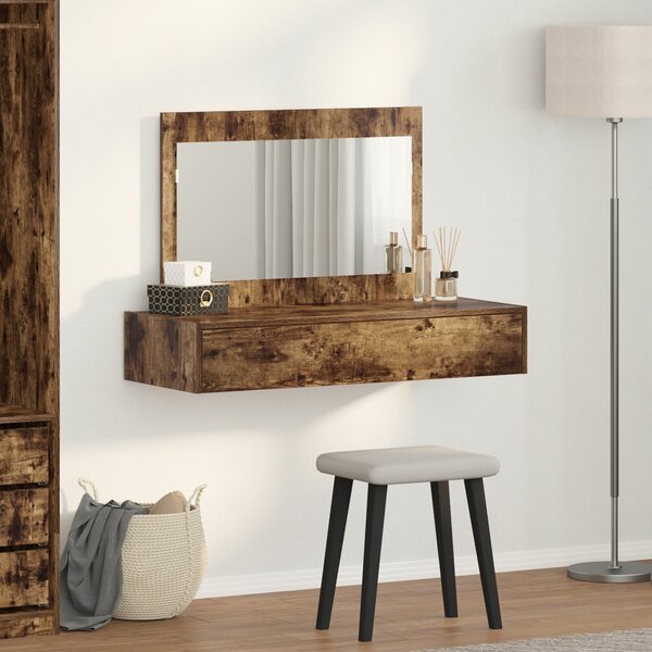 VidaXL Füstölt tölgy Tömör tölgyfa 100 x 40 x 70 cm Tükör Pipereasztal