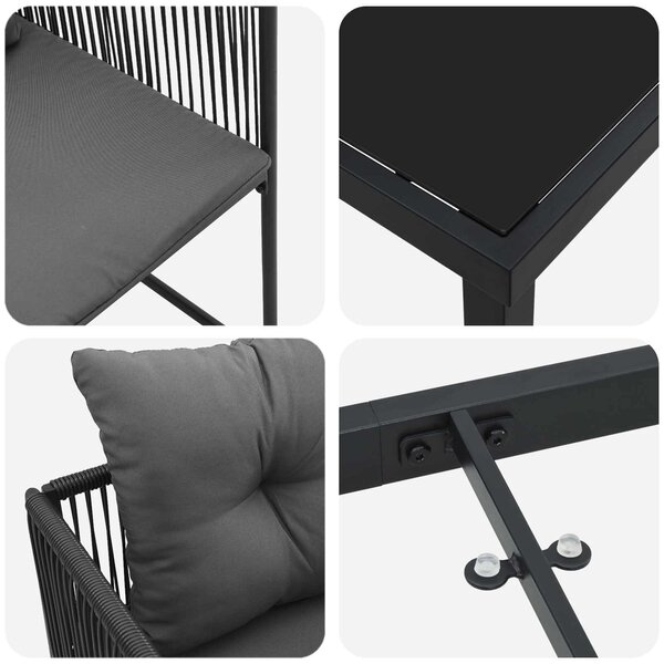 VidaXL Kert étkező szett 9 pcs Fekete és Antracit 200 x 80 x 73 cm