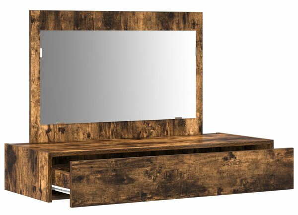 VidaXL Füstölt tölgy Tömör tölgyfa 100 x 40 x 70 cm Tükör Pipereasztal