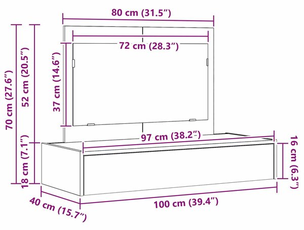 VidaXL Füstölt tölgy Tömör tölgyfa 100 x 40 x 70 cm Tükör Pipereasztal