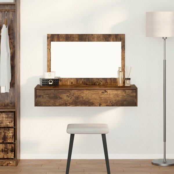 VidaXL Füstölt tölgy Tömör tölgyfa 100 x 40 x 70 cm Tükör Pipereasztal